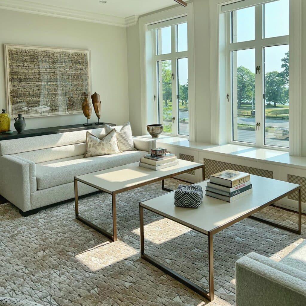 white silk rug by Jamie Stern