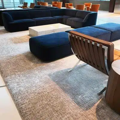 gray lobby rugs by Jamie Stern