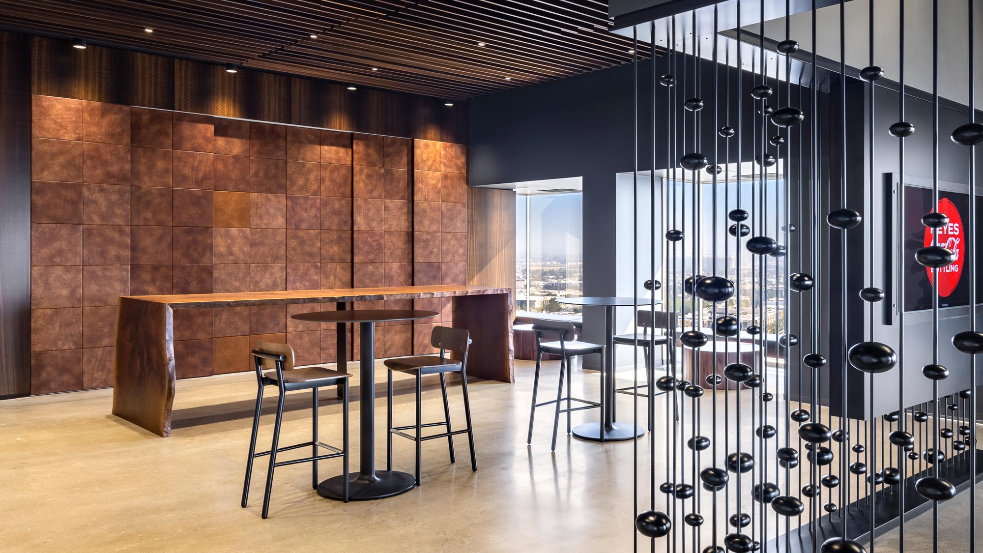 Leather paneled wall by Jamie Stern for Reyes Coca-Cola