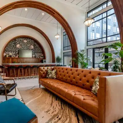 Faux leather sofa by Jamie Stern Furniture