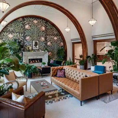 Faux leather sofa by Jamie Stern Furniture