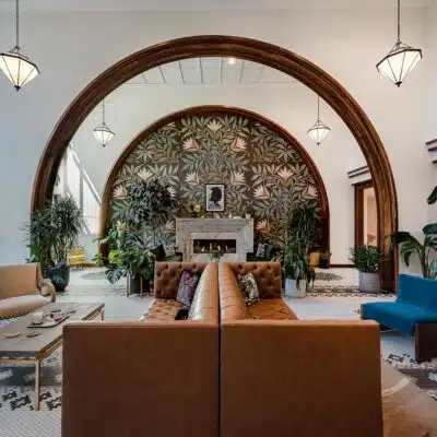 Faux leather sofa by Jamie Stern Furniture