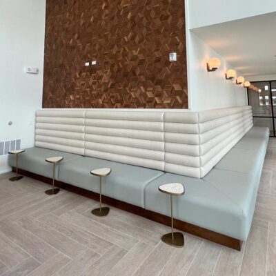 Jasper fabric and leather banquette by Jamie Stern Furniture