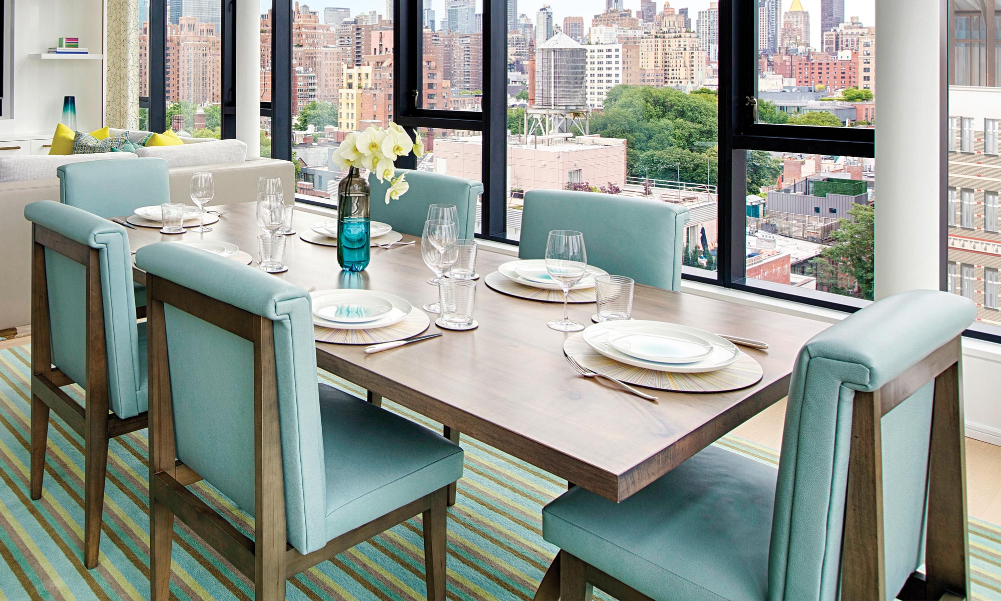 Residential dining chairs upholstered in Barcelona leather