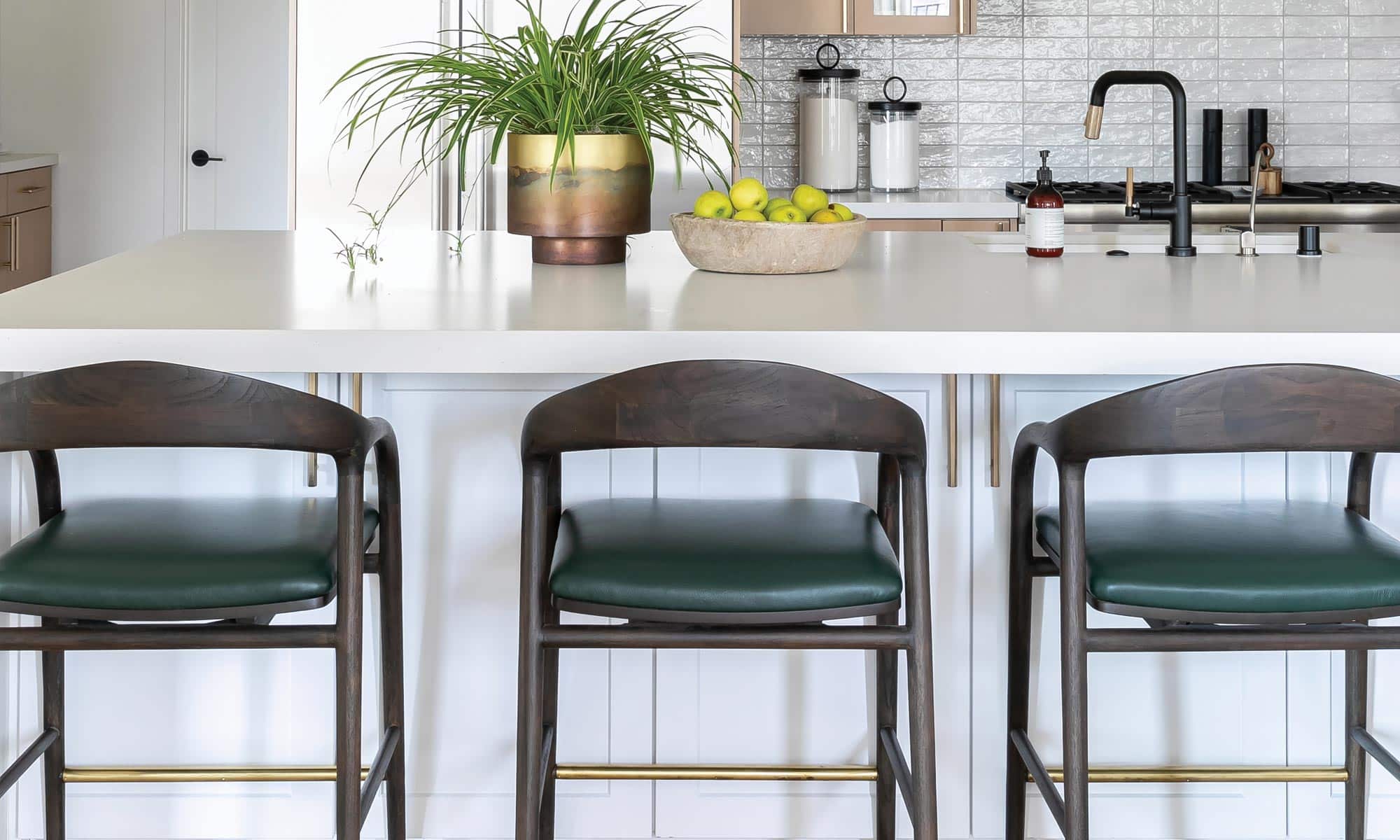 Barstools upholstered in Barcelona leather