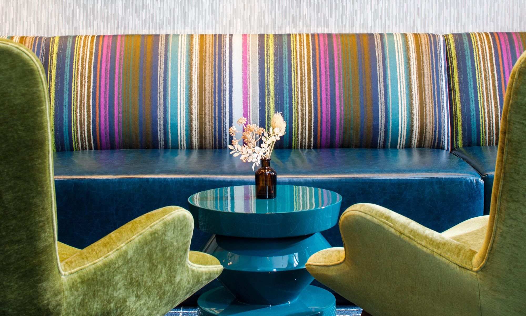 Verona leather on a Jamie Stern banquette
