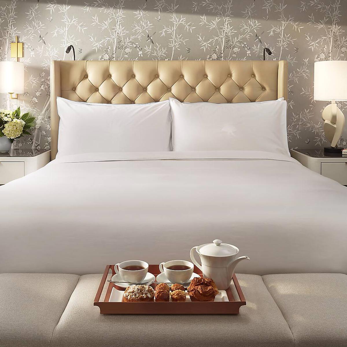 Leather upholstered headboard for the Mandarin Oriental hotel in Boston