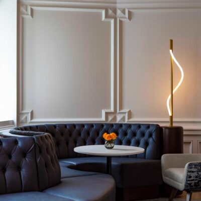 Curved custom banquettes made by Jamie Stern for the Algonquin Hotel