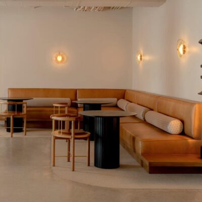 Custom leather banquette by Jamie Stern