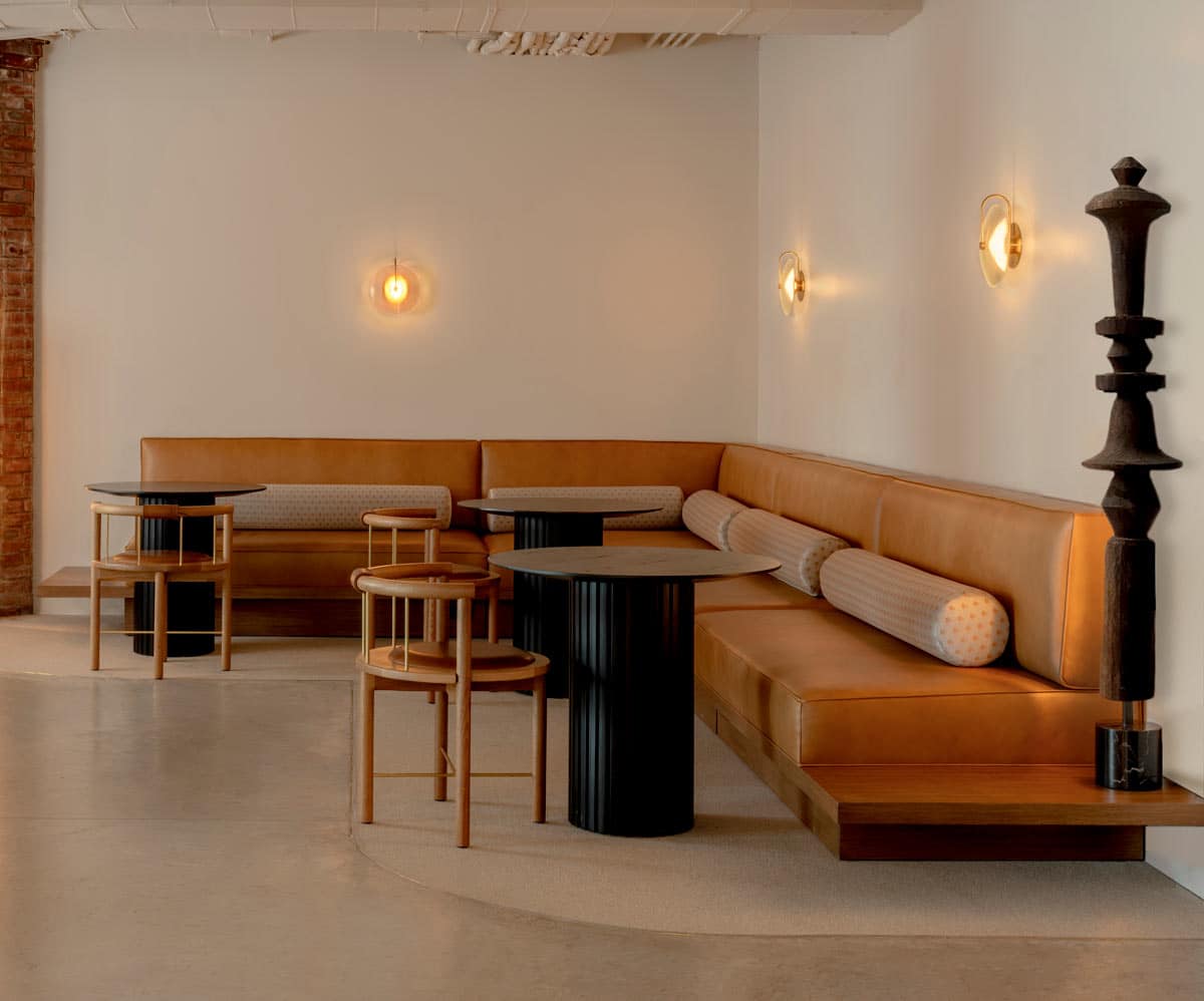 Custom leather banquette by Jamie Stern