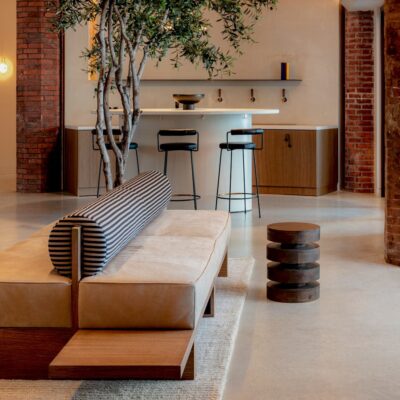 Custom leather banquette by Jamie Stern