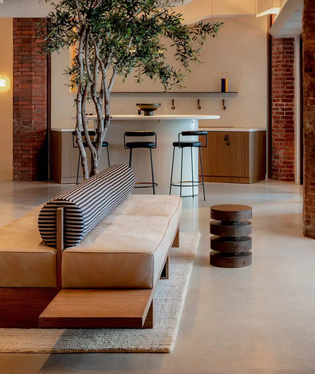 Custom leather banquette by Jamie Stern