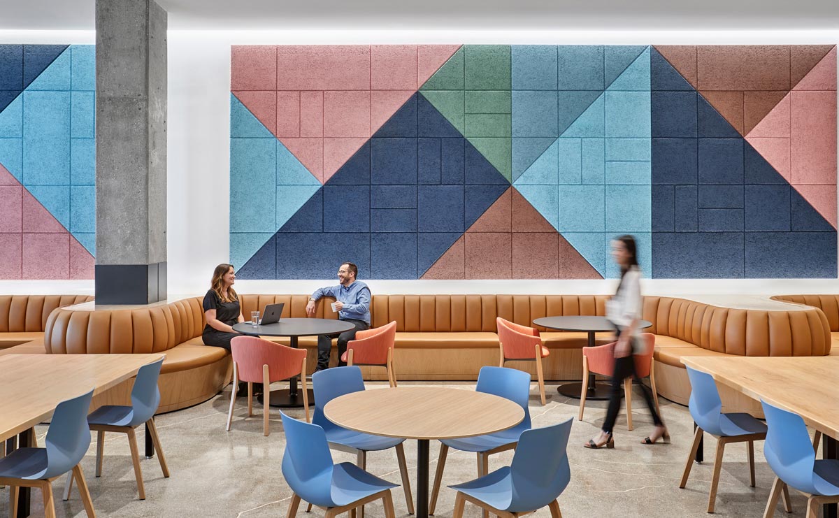 Oversized curved banquette for corporate office by Jamie Stern Furniture