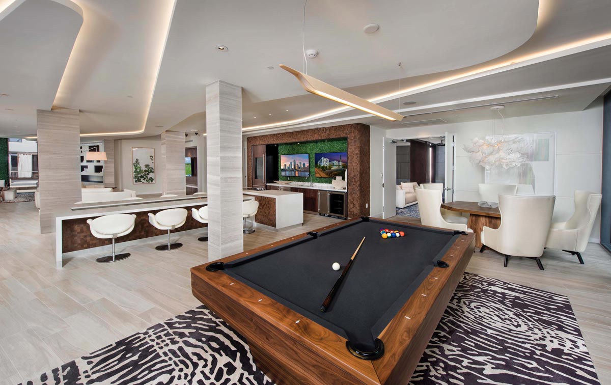 High end rugs decorate the public spaces of the Manor Riverwalk luxury apartments