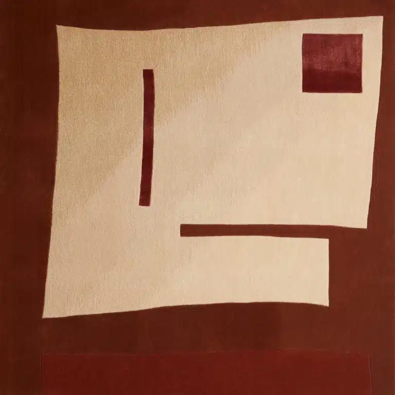 Block form by Dutch East Design is a beige hand-tufted rug