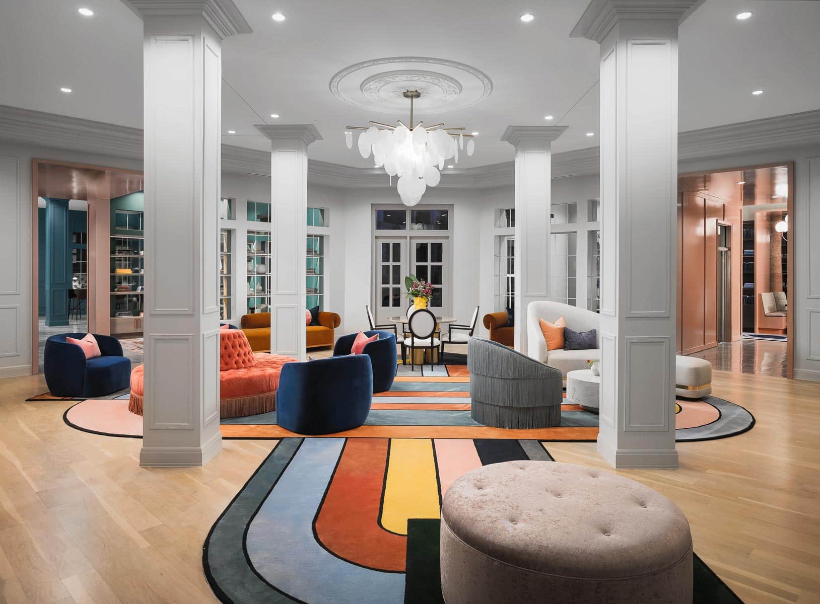 The Margo Apartment Building lobby with Jamie Stern custom area rugs