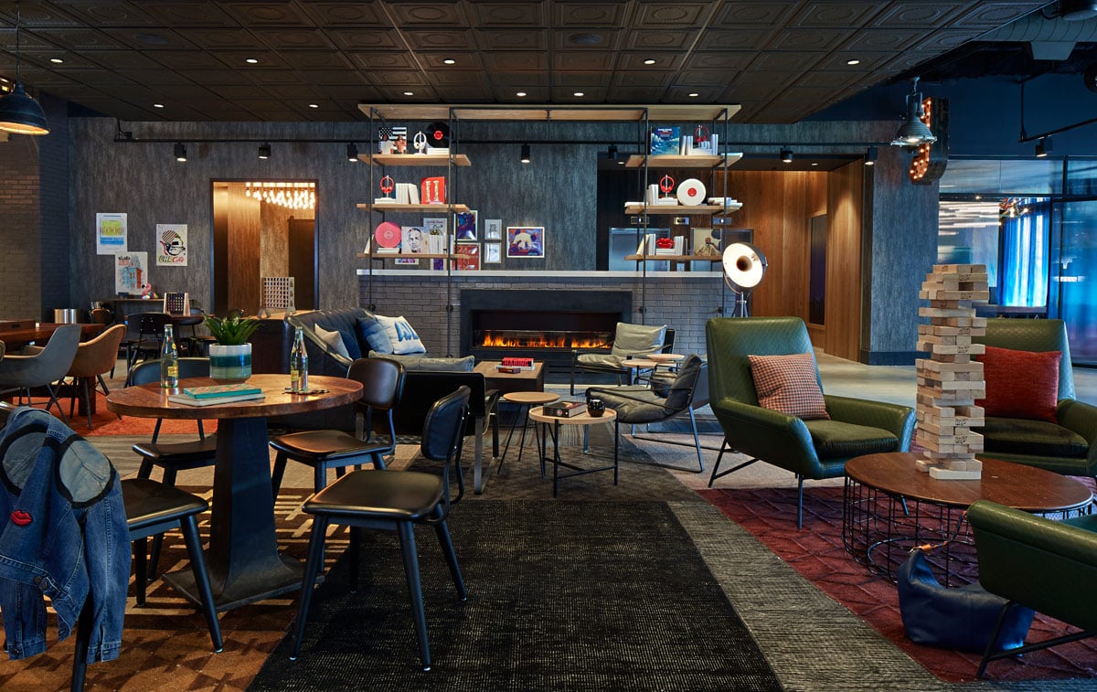 Moxy Hotel in Atlanta with custom Jamie Stern area rugs
