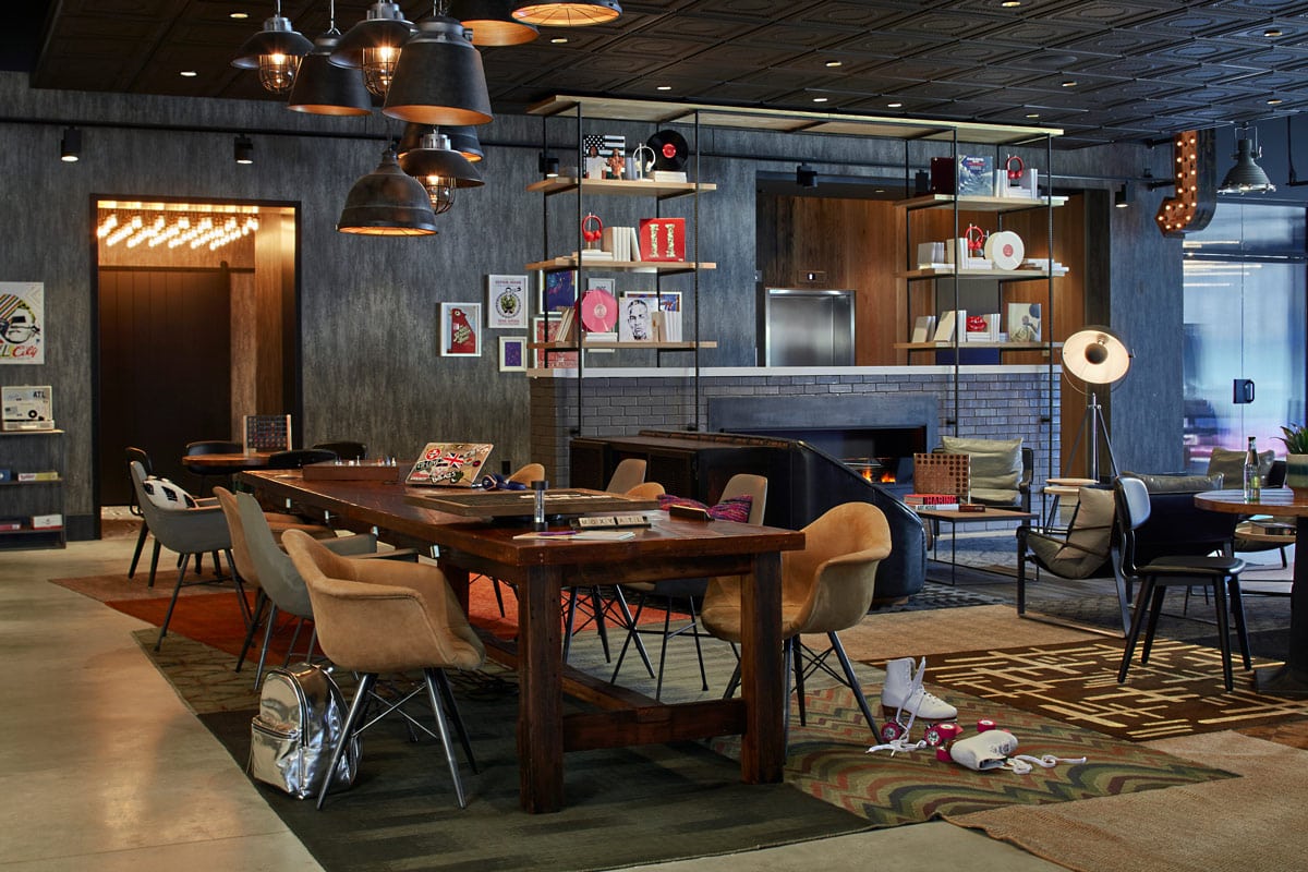 Moxy Hotel in Atlanta with custom Jamie Stern area rugs
